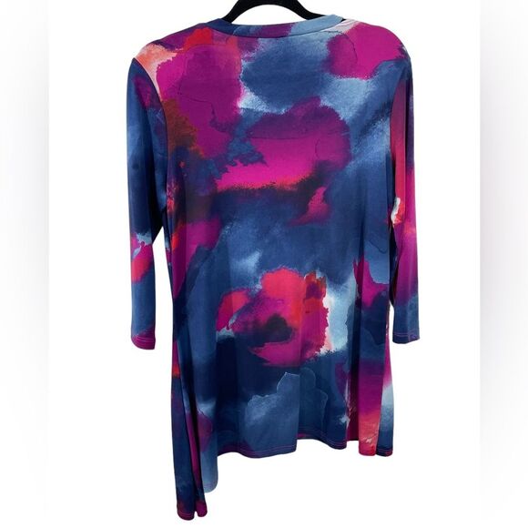 Clara Sunwoo Multicolor Abstract Print Cut Out V-Neck Asymmetric Tunic Top Sz XS - Picture 2 of 5